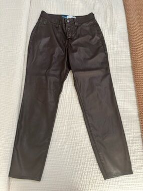 Dark Brown Faux Leather Straight-Leg Pants